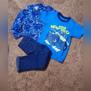 Nannette Blue Camo and Monster Truck Kids Matching Set